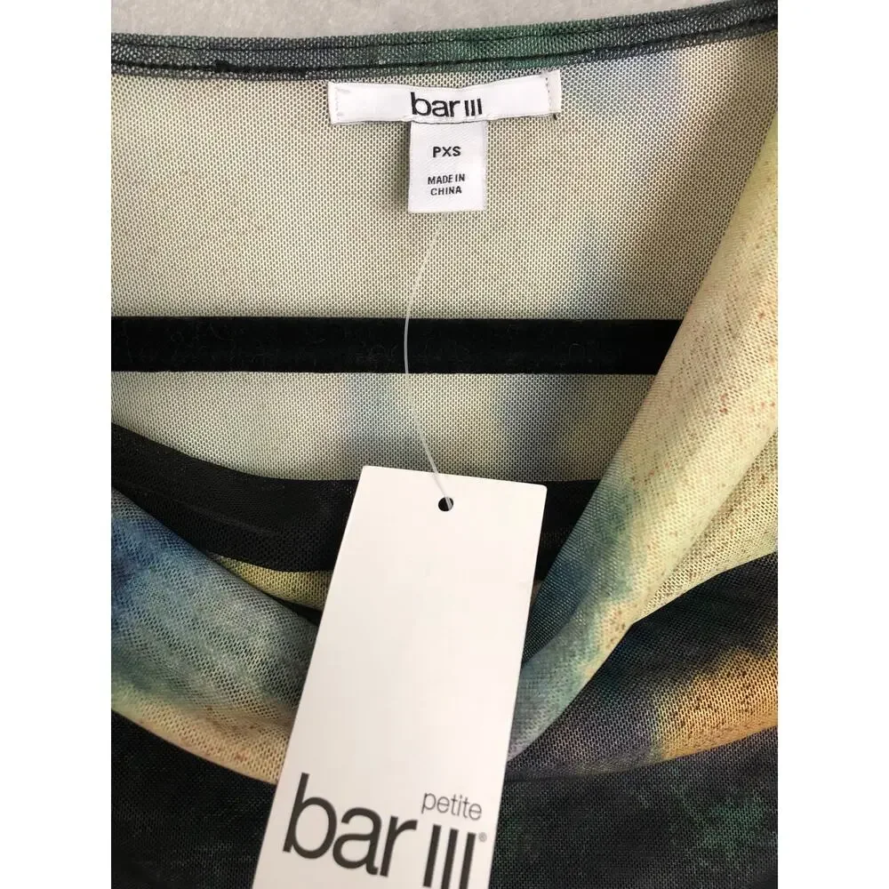 Bar III Long Sleeve Top Mesh in Dani Dye Women's Petite XS NEW